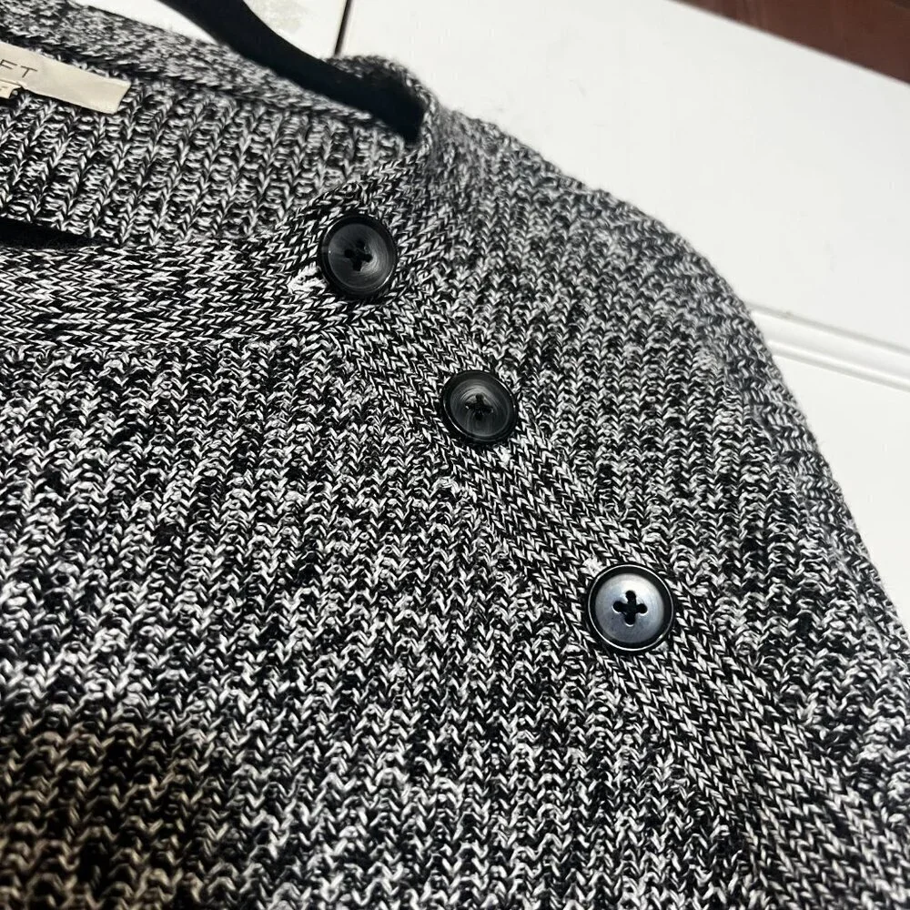 Loft Heather Gray and Black Speckled Sweater Button Sleeve Cozy Size XL